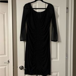 PrettyLittleThing Black Ruched Long Sleeve Dress